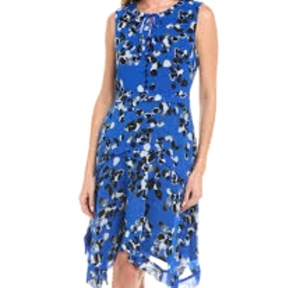 Cabi Floral Printed Dress Button Front Size Small Asymmetrical Hem Feminine Midi